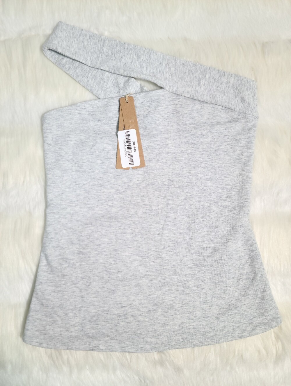 SKIMS Cotton Jersey Asymmetrical Top Light Heather Grey Women XS NEW